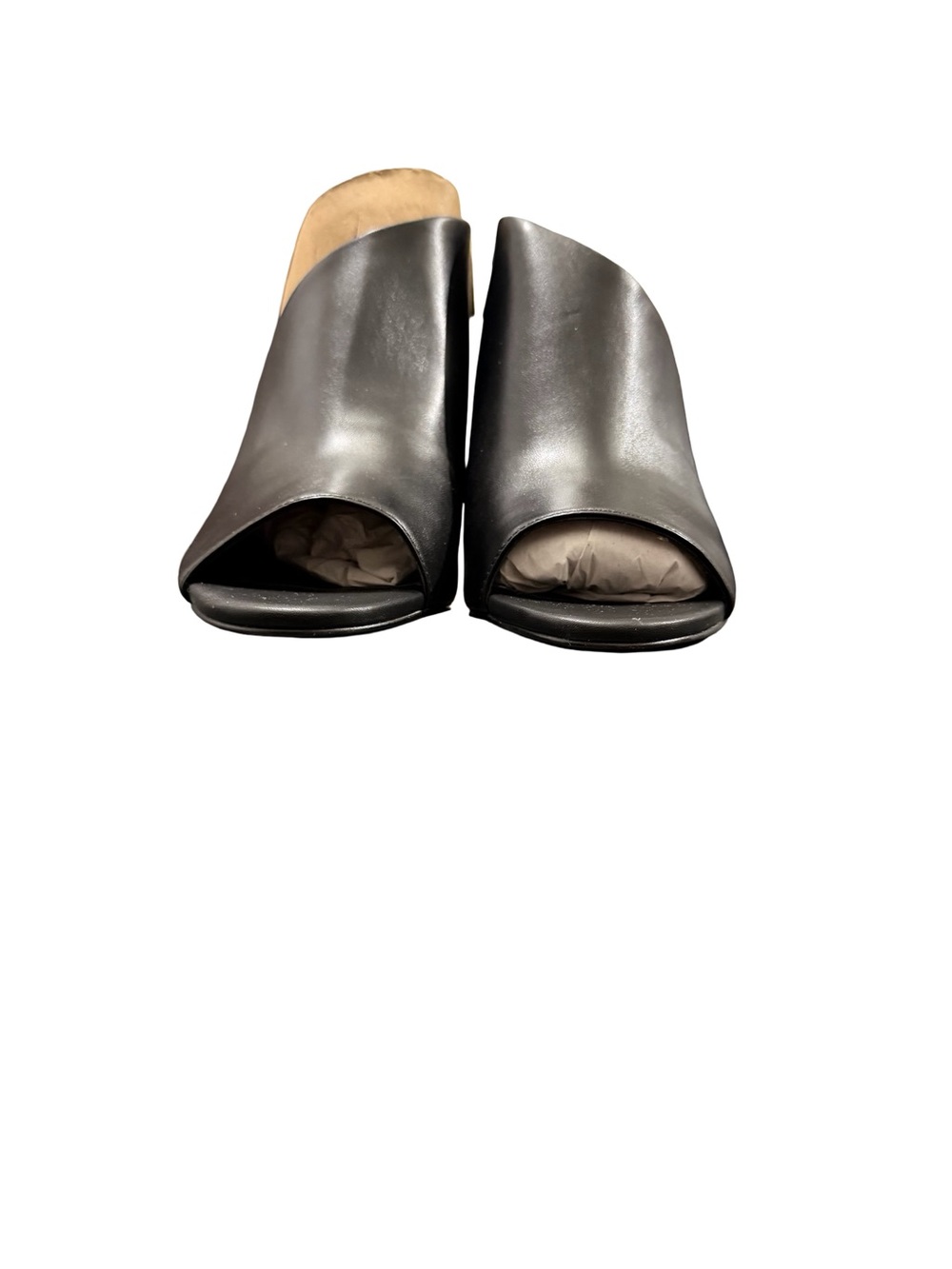 Vince Camuto Black Leather Open-Toe Mule Heels
